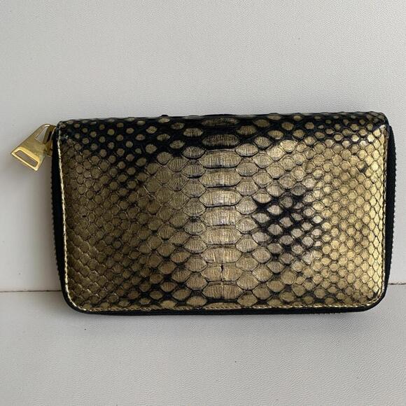 Authentic Tom Ford Metallic Python Zip Around Wallet Clutch